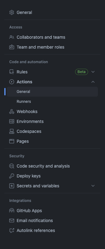 private-github-actions-settings